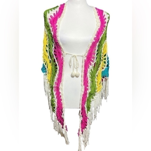 Boho Coachella Fringe Shawl Wrap Tie Crochet Tassels Macrame Style - Picture 6 of 15